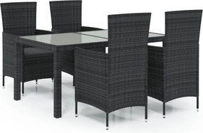 vidaXL 5 részes fekete polyrattan kültéri étkezőszett párnákkal