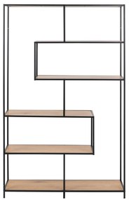 Fekete-natúr színű könyvespolc tölgyfa dekorral 114x185 cm Seaford – Actona