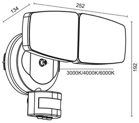 Kültéri fekete LED reflektor PIR érzékelővel 24W/3000K/4000K/6000K - LFX025