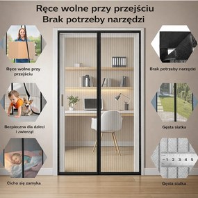 Mágneses szúnyogháló ajtóra 95x210 Fekete Erkély Terasz Sailimaly