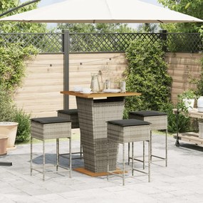 5 részes szürke polyrattan kerti bárszett párnákkal