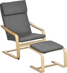 HOMCOM Fotel lábtartóval, Pihenőszék Ottománnal, Olvasószék, Karfás Fotel, Hintaszék, Pihenőszék Ágynemű Borítással, Szürke, 66,5 x 80 x 99 cm | Aosom