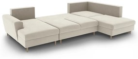 Bézs bársony kinyitható tárolóhelyes sarokkanapé (jobb oldali-U alakú) Kyoto – Cosmopolitan Design