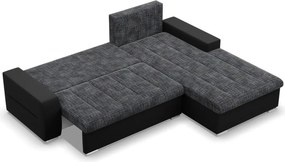 Toronto sarokkanapé, 2 ágyneműtartóval, fonott + műbőr, jobboldali, szürke - fekete