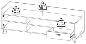Fehér-natúr színű TV-állvány tölgyfa dekorral 182x62x51 cm Ikast – Tvilum