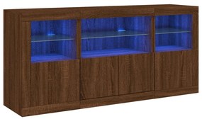 barna tölgy színű tálalószekrény LED-ekkel 142,5 x 37 x 67 cm