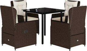 vidaXL 5 részes barna polyrattan kerti étkezőgarnitúra párnákkal