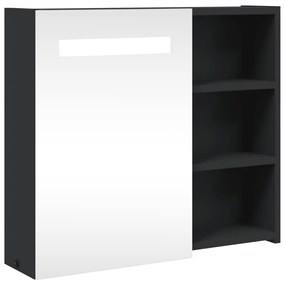 fekete tükrös fürdőszobaszekrény LED-del 60 x 13 x 52 cm