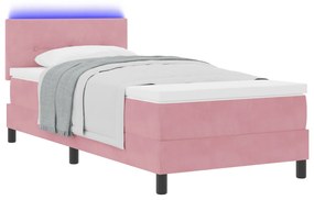 Ágykeret Matraccal és LED világítással Rózsaszín 80x200 cm Bársonyos