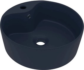 vidaXL matt sötétkék luxus kerámia mosdókagyló túlfolyóval 36x13 cm