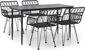 vidaXL 5 részes fekete polyrattan kerti étkezőgarnitúra