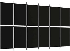vidaXL 6 paneles fekete szövet térelválasztó 300x180 cm