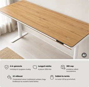 Elektromos ülő-álló íróasztal fiókkal és Qi vezeték nélküli töltővel fehér/aranytölgy, 1600 mm: ELLIS