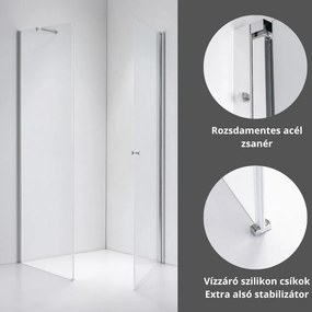 Stuxi Bari 80x70 aszimmetrikus nyílóajtós zuhanykabin 6 mm vízlepergető biztonsági üveggel, króm