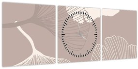 Kép - Bézs színű levelek N⁰1 (órával) (90x30 cm)