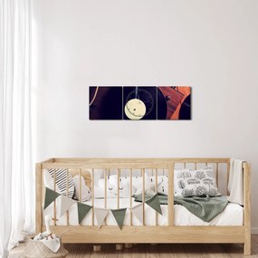 Gramofon lemezek képe (órával) (90x30 cm)