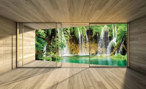 Fotótapéta - Kilátás a vízeséssel ellátott teraszra (152,5x104 cm)