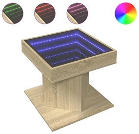 Sonoma tölgy szerelt fa dohányzóasztal LED-del 50 x 50 x 45 cm
