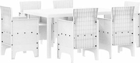 vidaXL Kert étkező szett 7 pcs Fehér Polt rattan