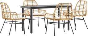 vidaXL 5 észes barna polyrattan üveg kerti étkezőgarnitúra párnával