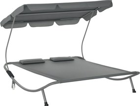 Outsunny Napozóágy Tetővel - Kerti Fotel Párnákkal, Vízhatlan és UV-álló, 220 kg-ig terhelhető, Szürke | Aosom