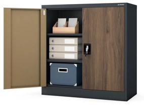 Alacsony fém irattartó szekrény BEATA, 900 x 930 x 400 mm, Eco Design: antracit/ dió