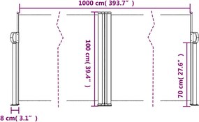 Terrakotta behúzható oldalsó napellenző 100 x 1000 cm
