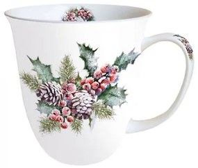 Karácsonyi fenyőág és magyal porcelánbögre Holly and Berries 400ml