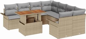 vidaXL Kerti Kanapé Szett tárolóval 9 pcs Bézs Poli rattan