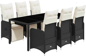 vidaXL 7 részes fekete polyrattan kerti bisztrógarnitúra párnákkal