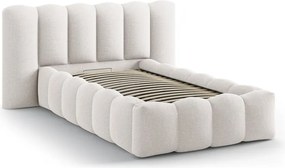 Krémszínű kárpitozott ágyneműtartós egyszemélyes ágy ágyráccsal 90x200 cm Lupine – Micadoni