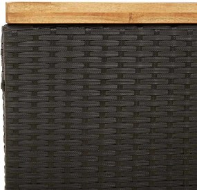 Fekete Polyrattan És Akácfa Kerti Tárolóláda 110 X 55 X 63 Cm