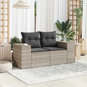 2 személyes világosszürke polyrattan kerti kanapé párnával