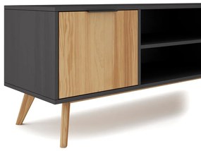 Fekete-natúr színű borovi fenyő TV-állvány 140x53 cm Lavis – Marckeric