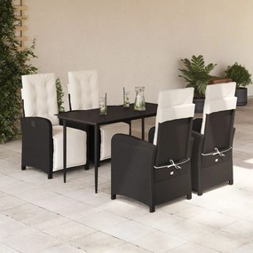 5 részes fekete polyrattan kerti étkezőgarnitúra párnákkal