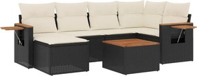 vidaXL 7 részes fekete polyrattan kerti ülőgarnitúra párnával