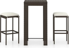 vidaXL 3 részes barna polyrattan kerti bárszett párnákkal