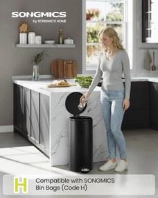 Fém kerek konyhai szemetes, 30 L, pedálos, műanyag belső vödörrel, fekete