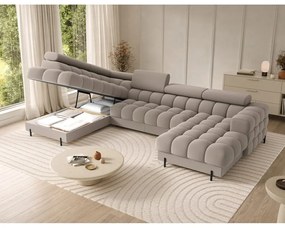 Világosbarna bársony kinyitható sarokkanapé (bal oldali-U alakú) Feraria – ELTAP