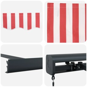 Kézi Behúzható Napellenző Piros és Fehér Csík 300x250 cm