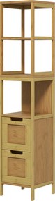 Kleankin Cozy Stílusú Fürdőszobai Oszlop Tároló Szekrény 30L x 30W x 144H cm 3 Polccal és 2 Fiókkal Természetes Bambuszból | Aosom