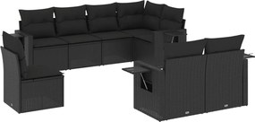 vidaXL 8 részes fekete polyrattan kerti ülőgarnitúra párnákkal