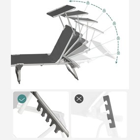 Napozóágy 55x193x31 cm, állítható napozóágy napellenzővel, füstszürke