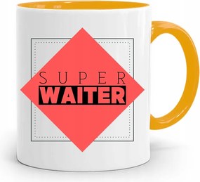 Pincérnek Sárga Szuper Waiter Bögre Ajándék fényképes nyomattal