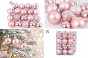 Mini Üveg Karácsonyi Gömbök 24 Db-os Rózsaszín Karácsonyfadísz