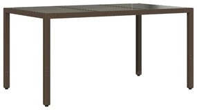 barna polyrattan üveglapos kerti asztal 150 x 90 x 75 cm