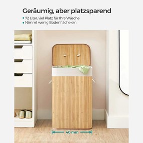 Bambusz szennyeskosár, xl-es összecsukható szennyestartó 72l
