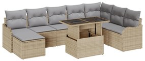 9 Darabos Kerti Kanapé Készlet Párnákkal Bézs Poli Rattan, 2-Fős Kerti Kanapé Párnákkal Bézs Poli Rattan