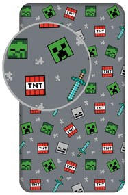 Szürke gumis egyszemélyes pamut gyerek lepedő 90x200 cm Minecraft "We got this" – Jerry Fabrics