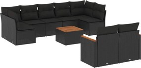vidaXL 10 részes fekete polyrattan kerti ülőgarnitúra párnákkal